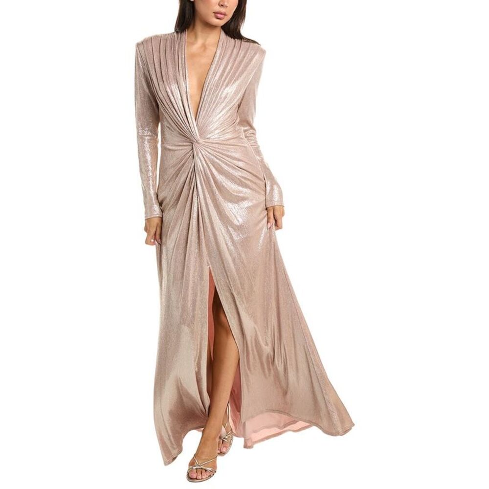 Tadashi Shoji Womens Ferrum Metallic Twist Drape Gown, Purple